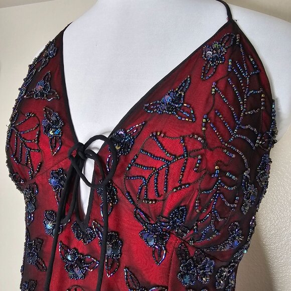 Y2K Sean Collection L Silk Beaded Fairy Whimsigoth Dress Asymmetric HOCO Prom - Picture 2 of 10